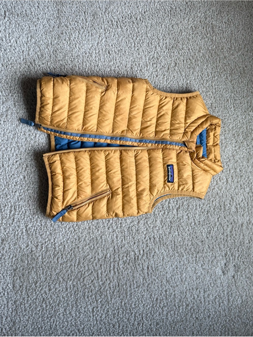 Patagonia Kids Yellow Quilted Down Vest with Blue Trim